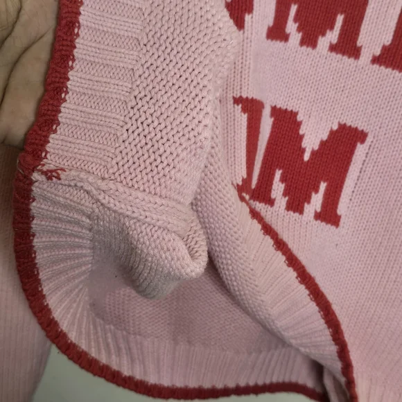 Sincerely Jules Dump Him Sweater L Pink Red Knit Cropped Preppy Girly - Picture 10 of 12